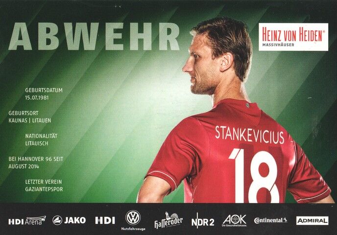 Autogramm Fussball | Hannover 96 | 2014 | Marius STANKEVICIUS