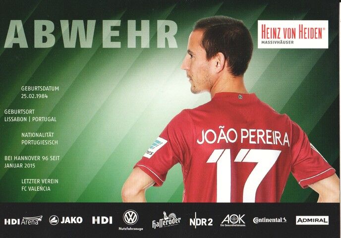 Autogramm Fussball | Hannover 96 | 2014 | Joao PEREIRA