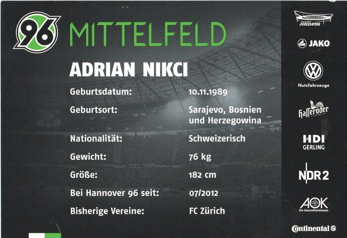 Autogramm Fussball | Hannover 96 | 2012 | Adrian NIKCI