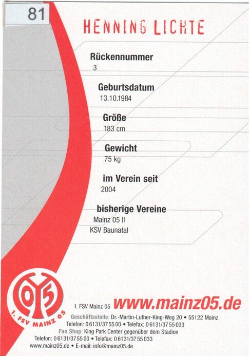 Autogramm Fussball | FSV Mainz 05 | 2005 | Henning LICHTE