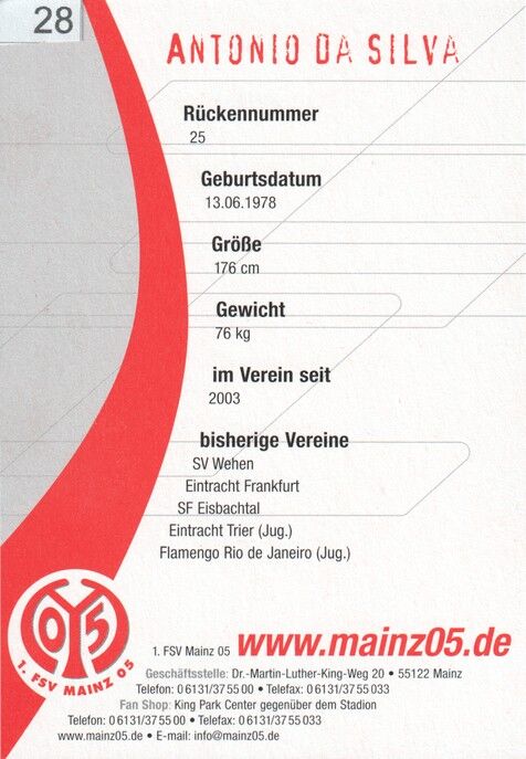 Autogramm Fussball | FSV Mainz 05 | 2005 | Antonio DA SILVA