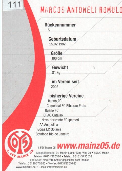 Autogramm Fussball | FSV Mainz 05 | 2005 | Marcos ROMULO