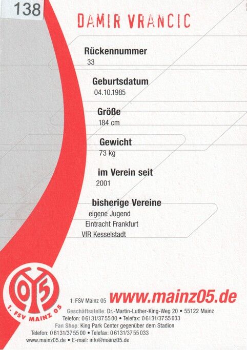 Autogramm Fussball | FSV Mainz 05 | 2005 | Damir VRANCIC