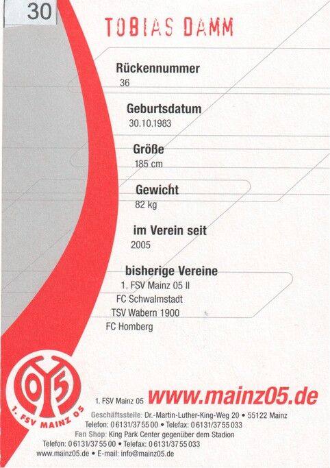 Autogramm Fussball | FSV Mainz 05 | 2005 | Tobias DAMM