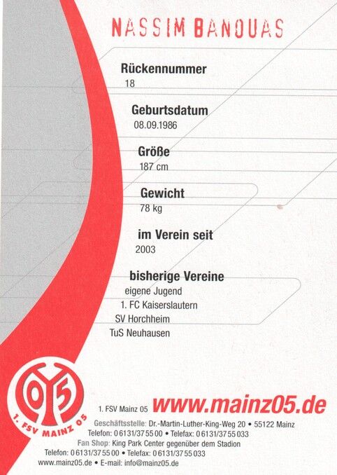 Autogramm Fussball | FSV Mainz 05 | 2005 | Nassim BANOUAS
