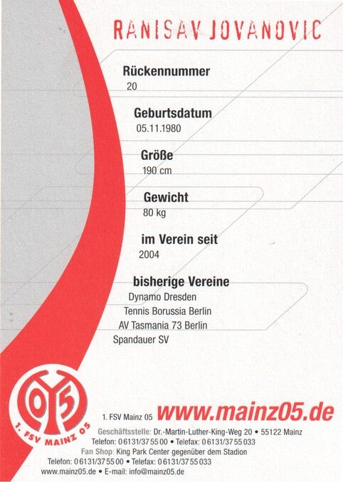 Autogramm Fussball | FSV Mainz 05 | 2005 | Ranislav JOVANOVIC