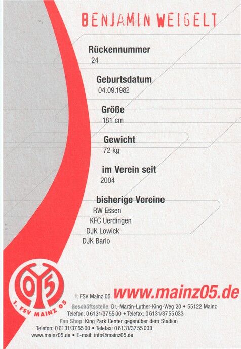 Autogramm Fussball | FSV Mainz 05 | 2005 | Benjamin WEIGELT