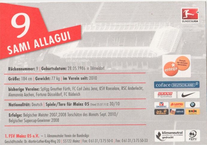 Autogramm Fussball | FSV Mainz 05 | 2011 | Sami ALLAGUI