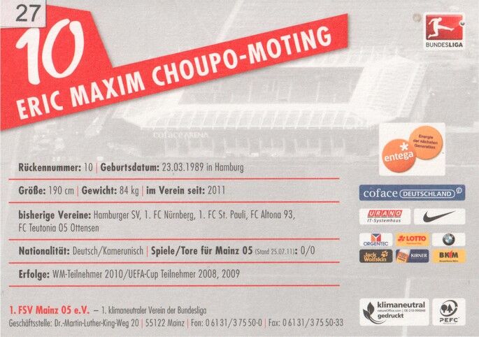 Autogramm Fussball | FSV Mainz 05 | 2011 | Eric Maxim CHOUPO-MOTENG