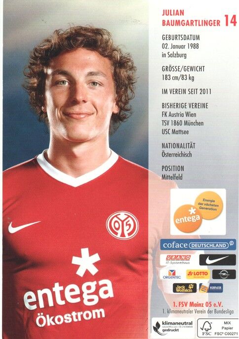Autogramm Fussball | FSV Mainz 05 | 2012 | Julian BAUMGARTLINGER
