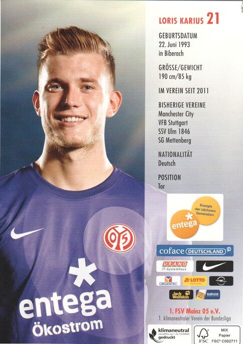 Autogramm Fussball | FSV Mainz 05 | 2012 | Loris KARIUS