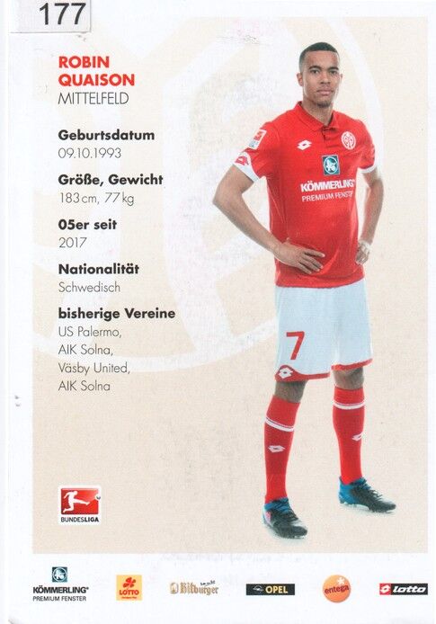 Autogramm Fussball | FSV Mainz 05 | 2016 | Robin QUAISON