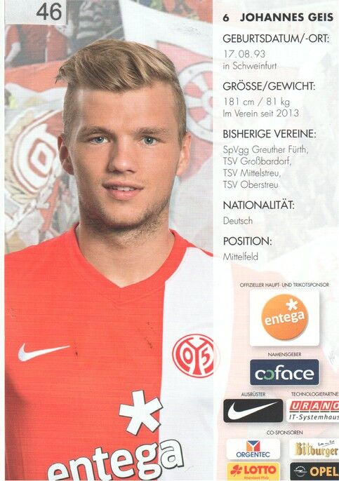 Autogramm Fussball | FSV Mainz 05 | 2013 | Johannes GEIS