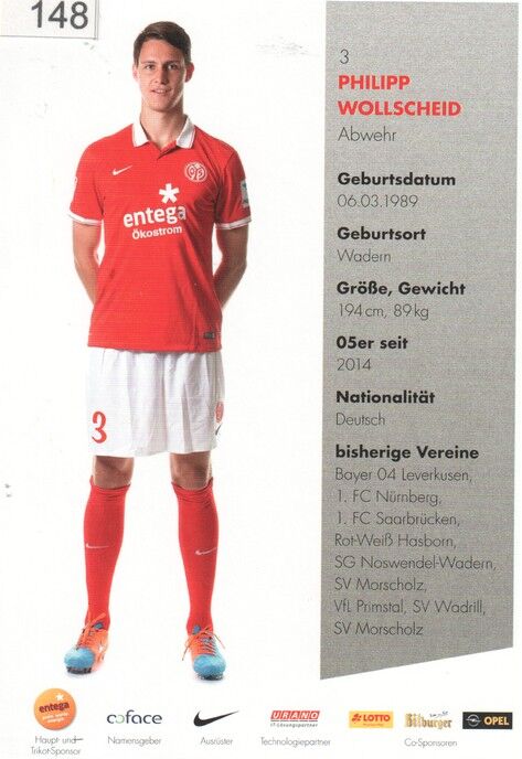 Autogramm Fussball | FSV Mainz 05 | 2014 | Philipp WOLLSCHEID