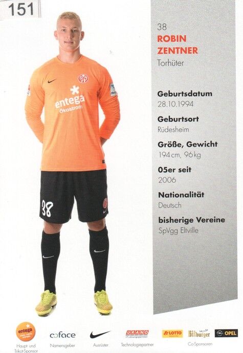 Autogramm Fussball | FSV Mainz 05 | 2014 | Robin ZENTNER