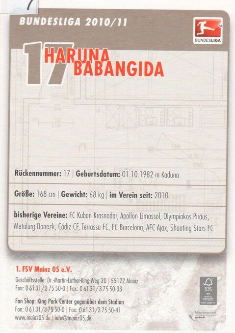 Autogramm Fussball | FSV Mainz 05 | 2010 | Haruna BABANGIDA