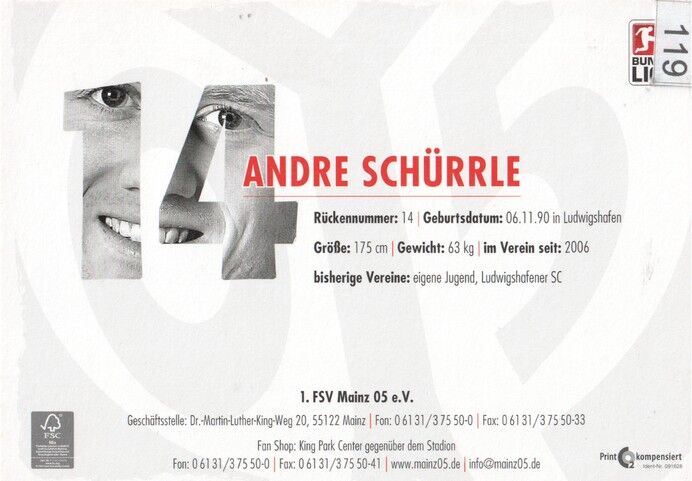 Autogramm Fussball | FSV Mainz 05 | 2009 | Andre SCHÜRRLE