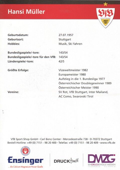 Autogramm Fussball | VfB Stuttgart | 2010 TM | Hansi MÜLLER