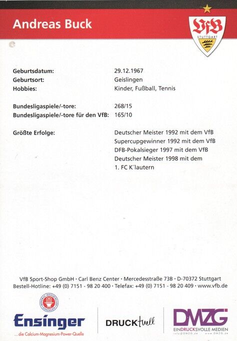 Autogramm Fussball | VfB Stuttgart | 2010 TM | Andreas BUCK