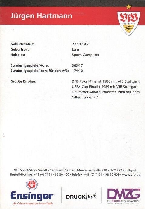 Autogramm Fussball | VfB Stuttgart | 2010 TM | Jürgen HARTMANN