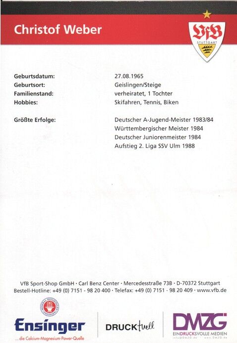 Autogramm Fussball | VfB Stuttgart | 2010 TM | Christof WEBER
