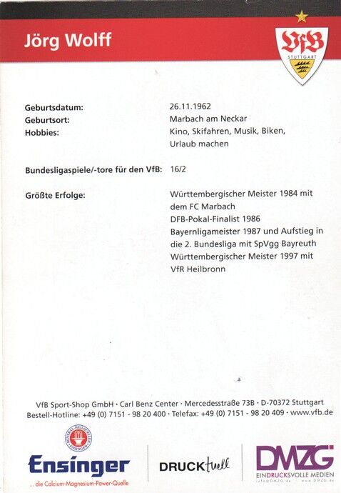 Autogramm Fussball | VfB Stuttgart | 2010 TM | Jörg WOLFF