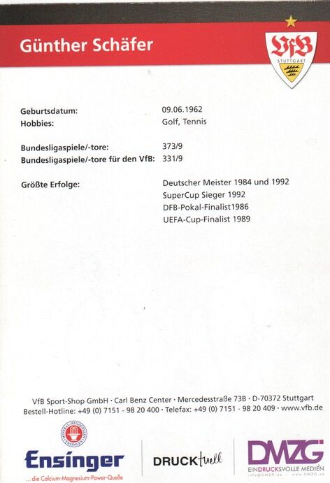 Autogramm Fussball | VfB Stuttgart | 2010 TM | Günther SCHÄFER