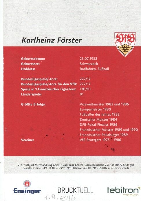 Autogramm Fussball | VfB Stuttgart | 2014 TM | Karlheinz FÖRSTER