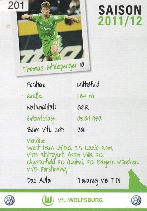 Autogramm Fussball | VfL Wolfsburg | 2011 | Thomas HITZLSPERGER