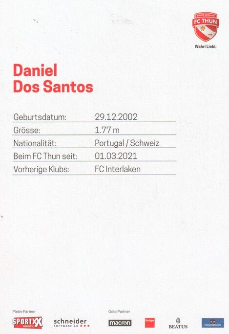 Autogramm Fussball | FC Thun | 2022 | Daniel DOS SANTOS