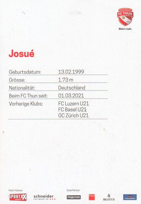 Autogramm Fussball | FC Thun | 2022 | JOSUE