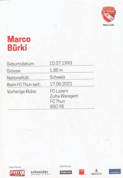 Autogramm Fussball | FC Thun | 2022 | Marco BÜRKI