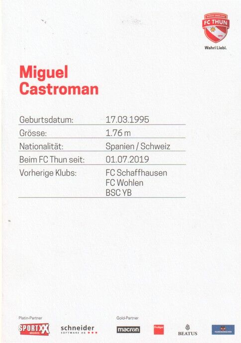 Autogramm Fussball | FC Thun | 2022 | Miguel CASTROMAN