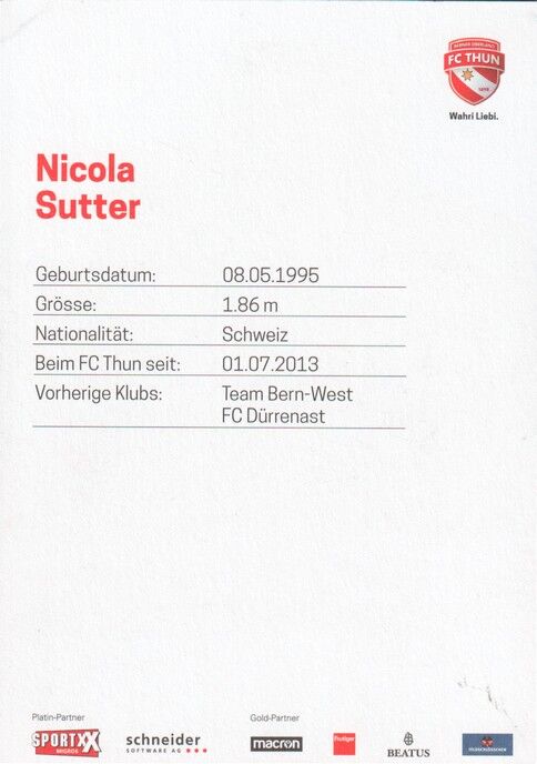 Autogramm Fussball | FC Thun | 2022 | Nicola SUTTER