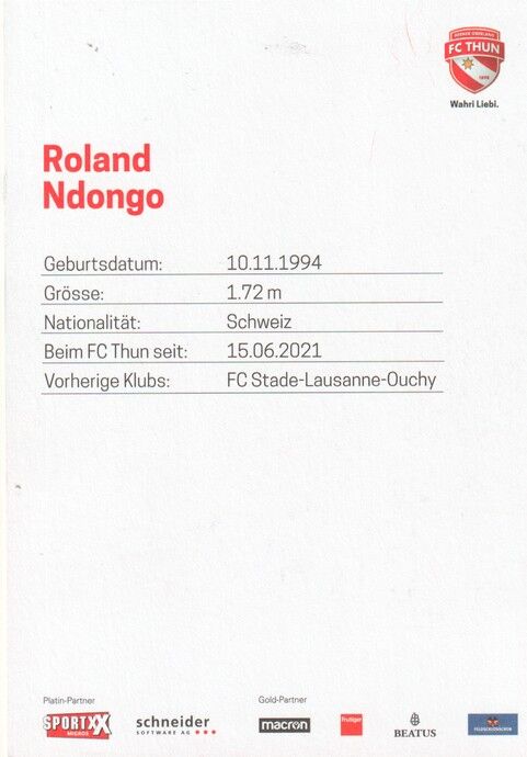 Autogramm Fussball | FC Thun | 2022 | Roland NDONGO