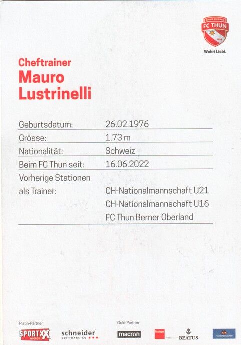 Autogramm Fussball | FC Thun | 2022 | Mauro LUSTRINELLI