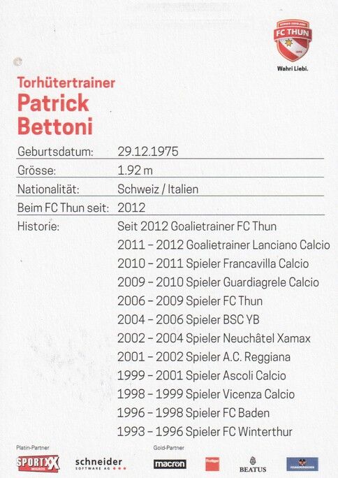 Autogramm Fussball | FC Thun | 2022 | Patrick BETTONI