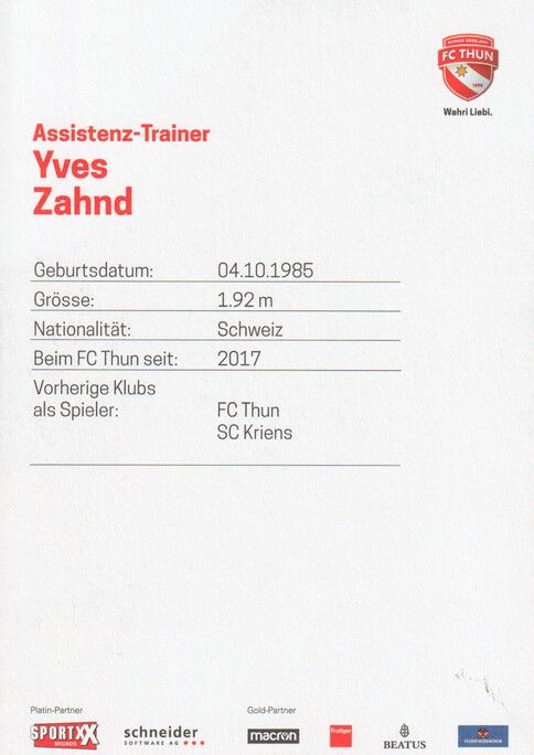 Autogramm Fussball | FC Thun | 2022 | Yves ZAHND