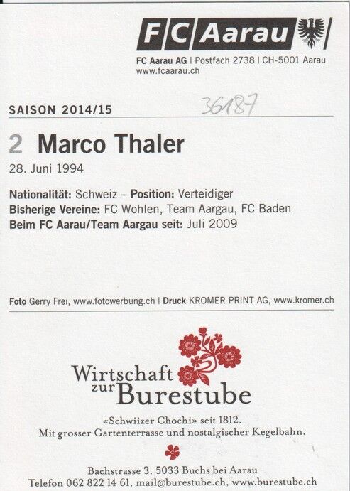 Autogramm Fussball | FC Aarau | 2014 | Marco THALER