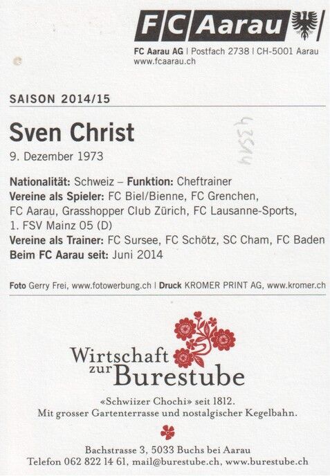 Autogramm Fussball | FC Aarau | 2014 | Sven CHRIST
