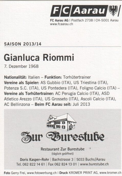 Autogramm Fussball | FC Aarau | 2013 | Gianluca RIOMMI
