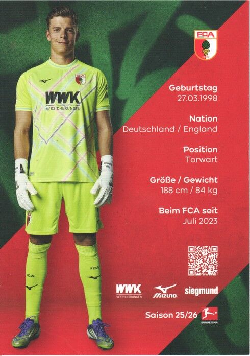 Autogramm Fussball | FC Augsburg | 2025 | Finn DAHMEN