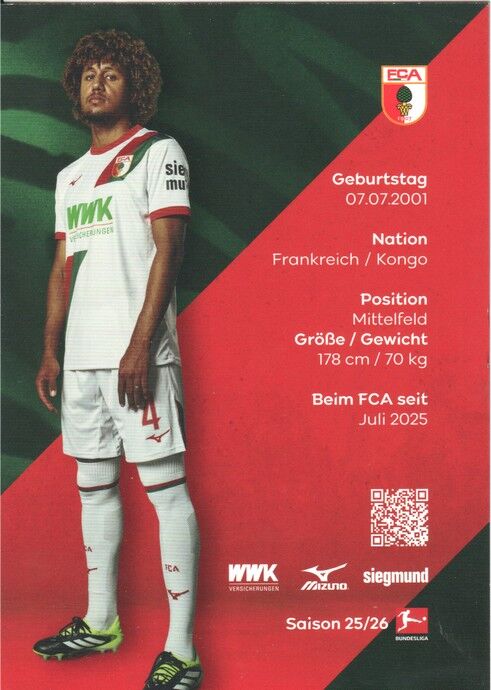 Autogramm Fussball | FC Augsburg | 2025 | Han-Noah MASSENGO