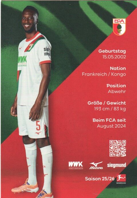Autogramm Fussball | FC Augsburg | 2025 | Chrislain MATSIMA