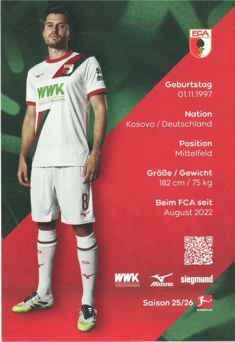 Autogramm Fussball | FC Augsburg | 2025 | Elvis REXHBECAJ