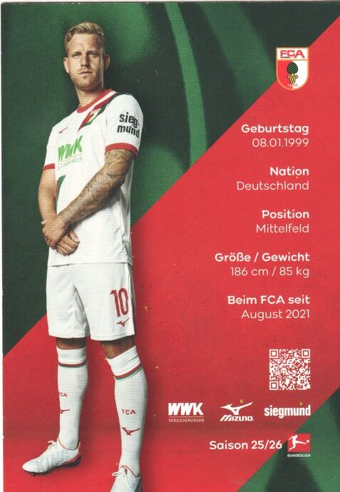 Autogramm Fussball | FC Augsburg | 2025 | Arne MAIER