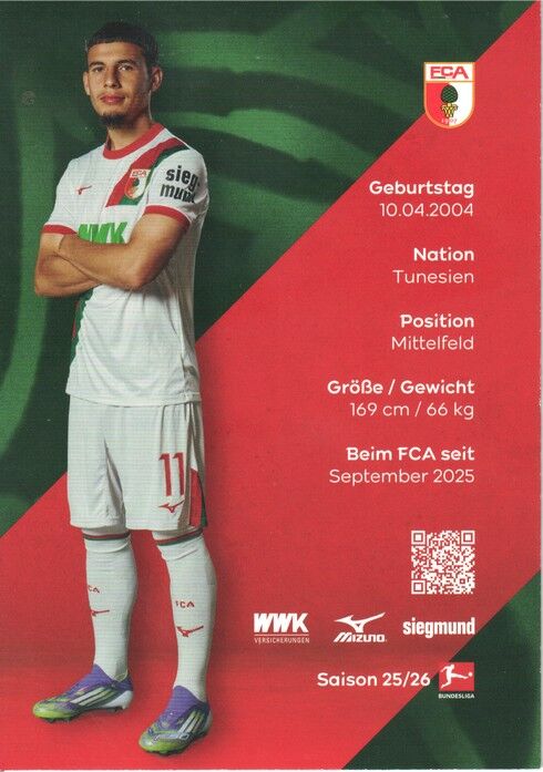 Autogramm Fussball | FC Augsburg | 2025 | Ismael GHARBI