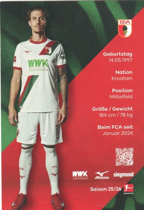 Autogramm Fussball | FC Augsburg | 2025 | Kristijan JAKIC
