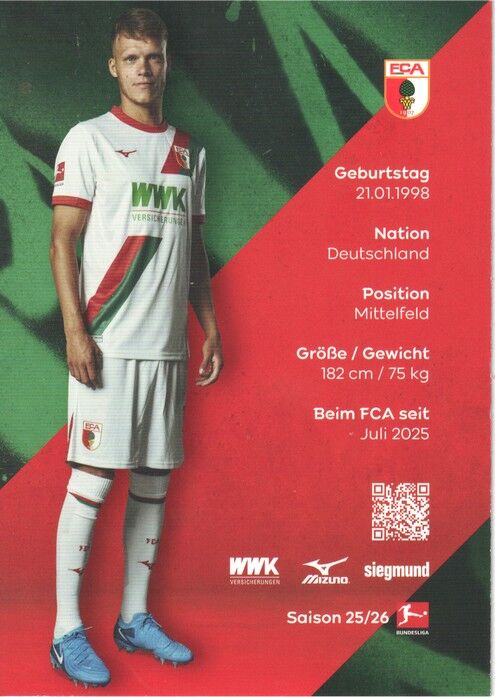 Autogramm Fussball | FC Augsburg | 2025 | Robin FELLHAUER