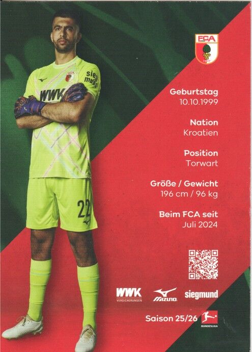 Autogramm Fussball | FC Augsburg | 2025 | Nediljko LABROVIC